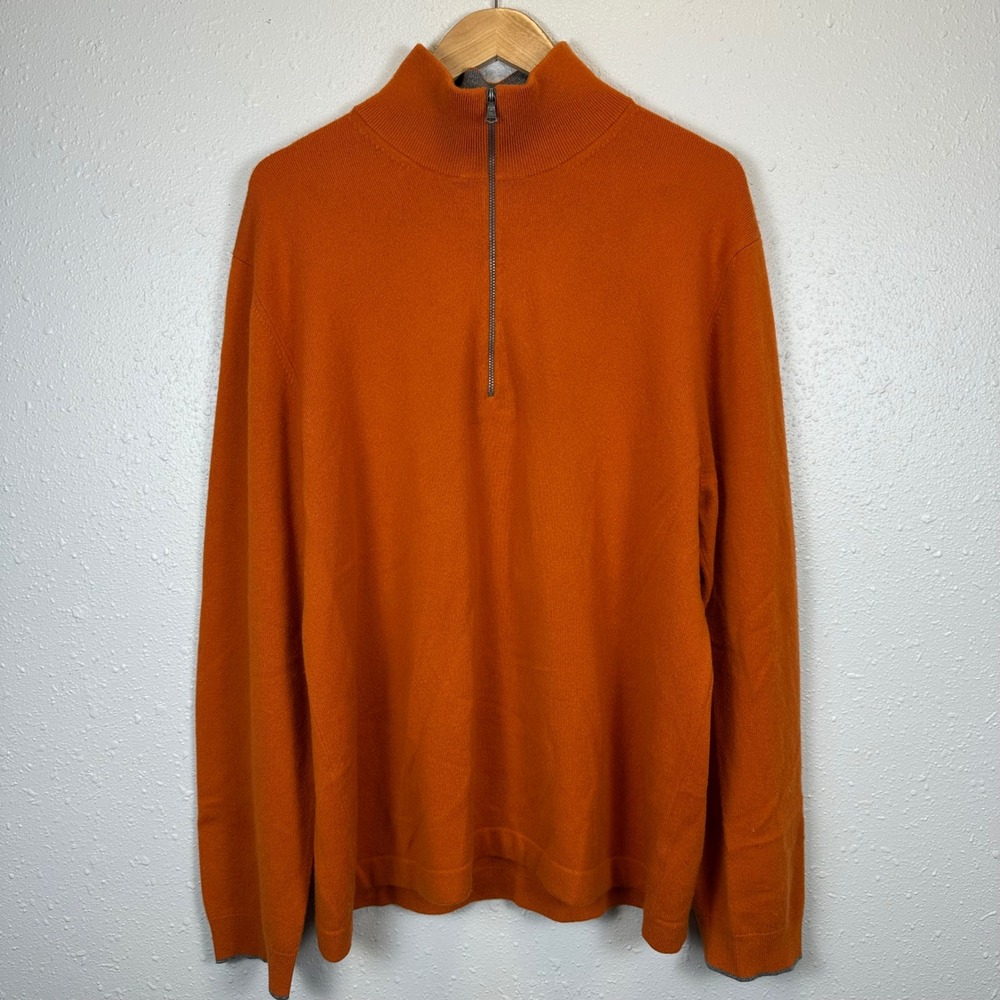 Banana Republic Mens XL 1/4 Zip Sweater 100% Cashmere Orange Mock Neck Pullover